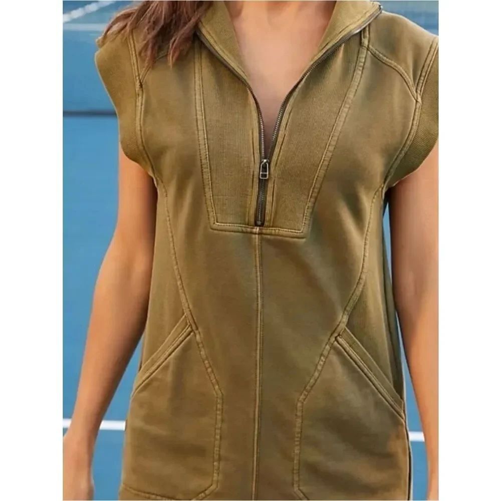 Daily Practice by Anthropologie Meru Olive Green Mini Dress with Zip-Front